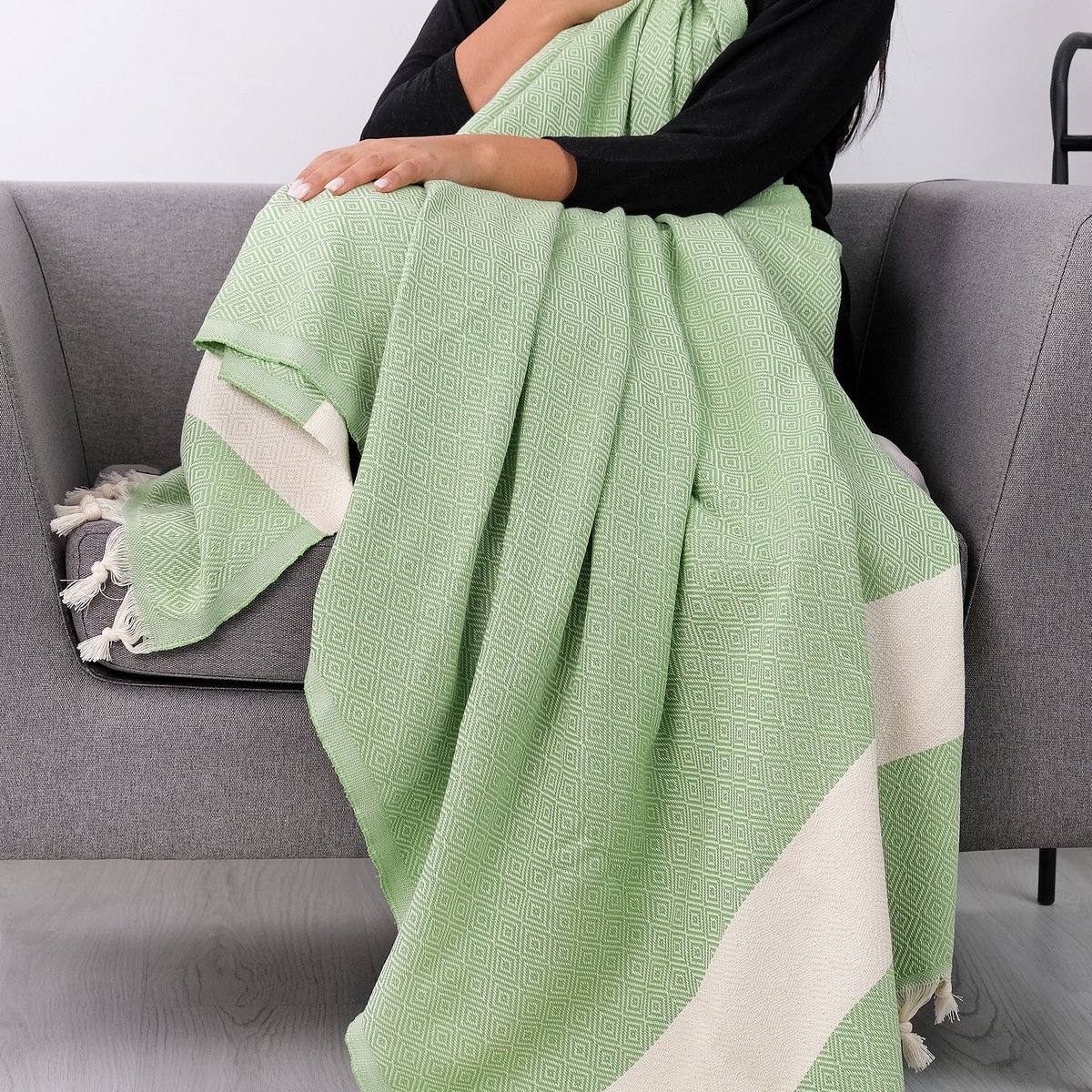 Tavas Cosy Plaid - Groen Katoen foulard Volwassenen En Kinderen Tv-Deken - 100 x 180 cm