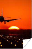 Poster Coucher de soleil - Avion - Oranje - Soleil - 120x180 cm XXL - Décorations de Noël - Décoration de Noël pour l'intérieur - Noël