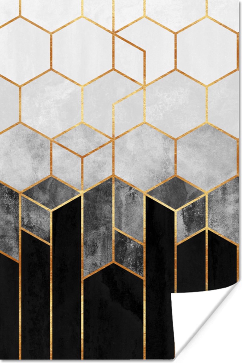 Poster Goud - Hexagon - Chic - Patronen - Luxe - 60x90 cm