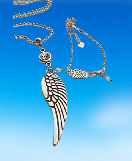 Streven Droogte Taiko buik Luxe sieraden set engelvleugel - Lange ketting met engel vleugel en  Swarovski kristal... | bol