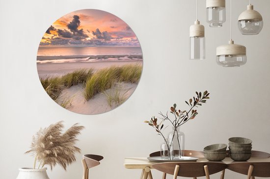 WallCircle - Cercle Mural - Cercle Mural - Coucher de Soleil - Dune - Plage - Plantes - Mer - Aluminium - Dibond - 120x120 cm - Intérieur et Extérieur XXL