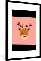 Cadre photo avec affiche - Renne - Noël - Rose - Noël - Hiver - 60x90 cm - Cadre pour affiche