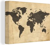 Canvas Wereldkaart - 40x30 - Wanddecoratie Wereldkaart - Sepia - Vintage - Bruin