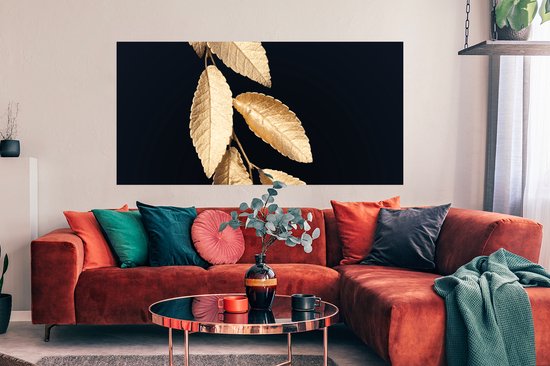 Poster Feuilles - Zwart - Or - Luxe - Plantes - 150x75 cm - Décorations de Noël - Décoration de Noël pour intérieur - Noël
