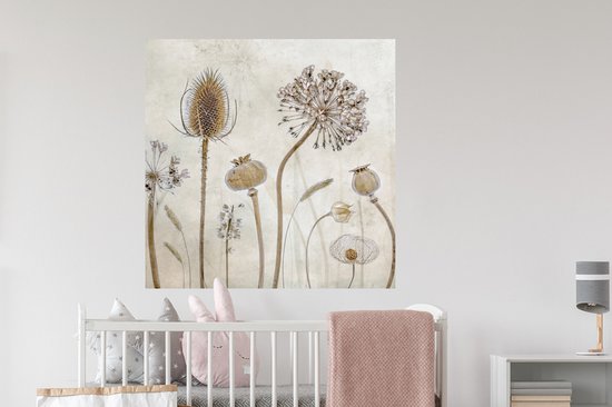 Stickers muraux - Film autocollant - Fleurs - Aquarelle - Nature morte - Marron - Vintage - 100x100 cm - Film adhésif - Stickers muraux Chambre d'enfant - Papier peint autocollant XXL - Papier peint autocollant - Film autocollant