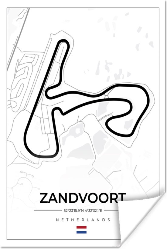 Poster Formule 1 - Circuit Zandvoort - Racebaan - Nederland - Circuit - Wit - 60x90 cm