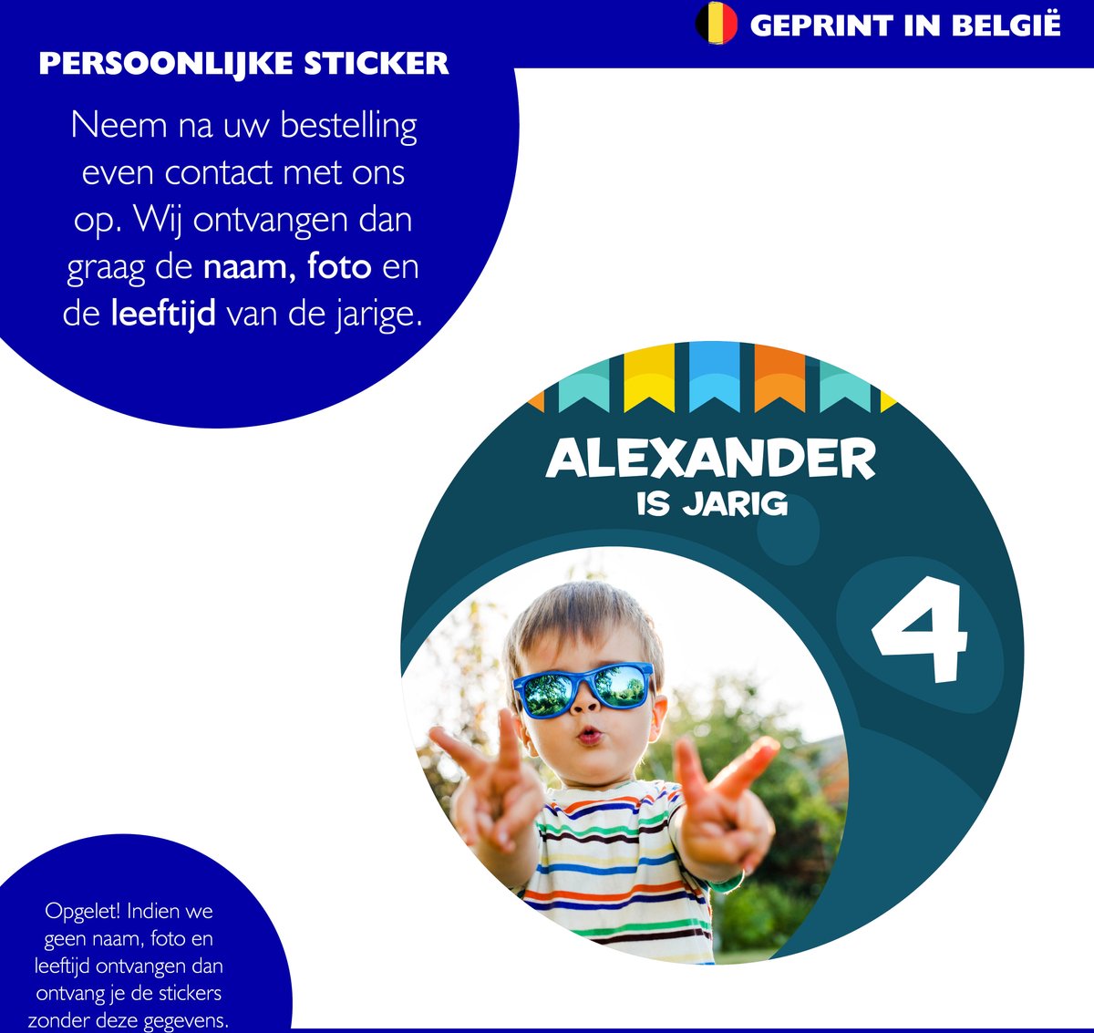 Stickers verjaardag kind | Gepersonaliseerd | Naam | Foto | Leeftijd | Per 24 | Traktatie | Uitdelen | Sluitzegel | Bedankje | Bedankt | Envelop | Cadeau | Gift | Cadeauzakje | Traktatie | Inpakken| Verjaardag | Sticker | Stijlvol | 4cm | 40mm