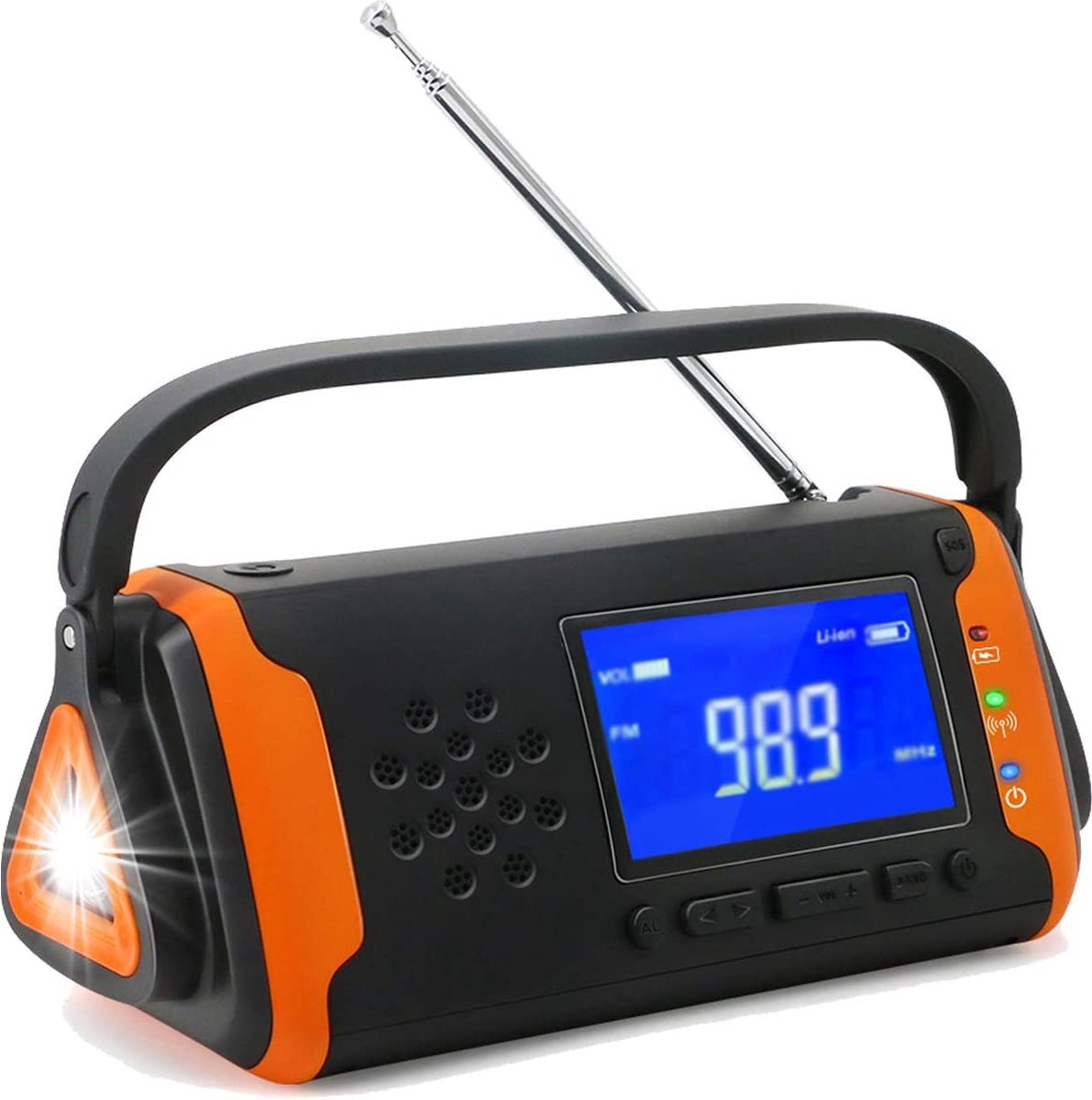 Radio à manivelle,4000mAh, à énergie solaire, radio à manivelle d'urgence  avec lampe de poche et chargeur de téléphone, AM/FM SOS