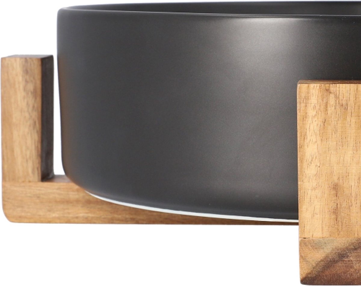 HOMLA Fincan Modern Salad Bowl Two Pieces - Perfect voor Feesten Banketten - Natuurvriendelijke materialen gemaakt van porselein en hout - 27 cm Zwart
