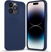 Coverzs Solid silicone case geschikt voor Apple iPhone 14 Pro Max (marine blauw) - iPhone 14 Pro Max hoesje blauw - iPhone 14 Pro Max case geschikt voor Apple - Luxe siliconen hoesje met 3-laags bescherming