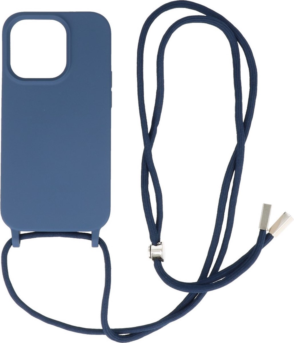 Hoesje met Koord 2.5mm Dikke Back Cover Kleur Navy geschikt voor Iphone 14 Pro Max