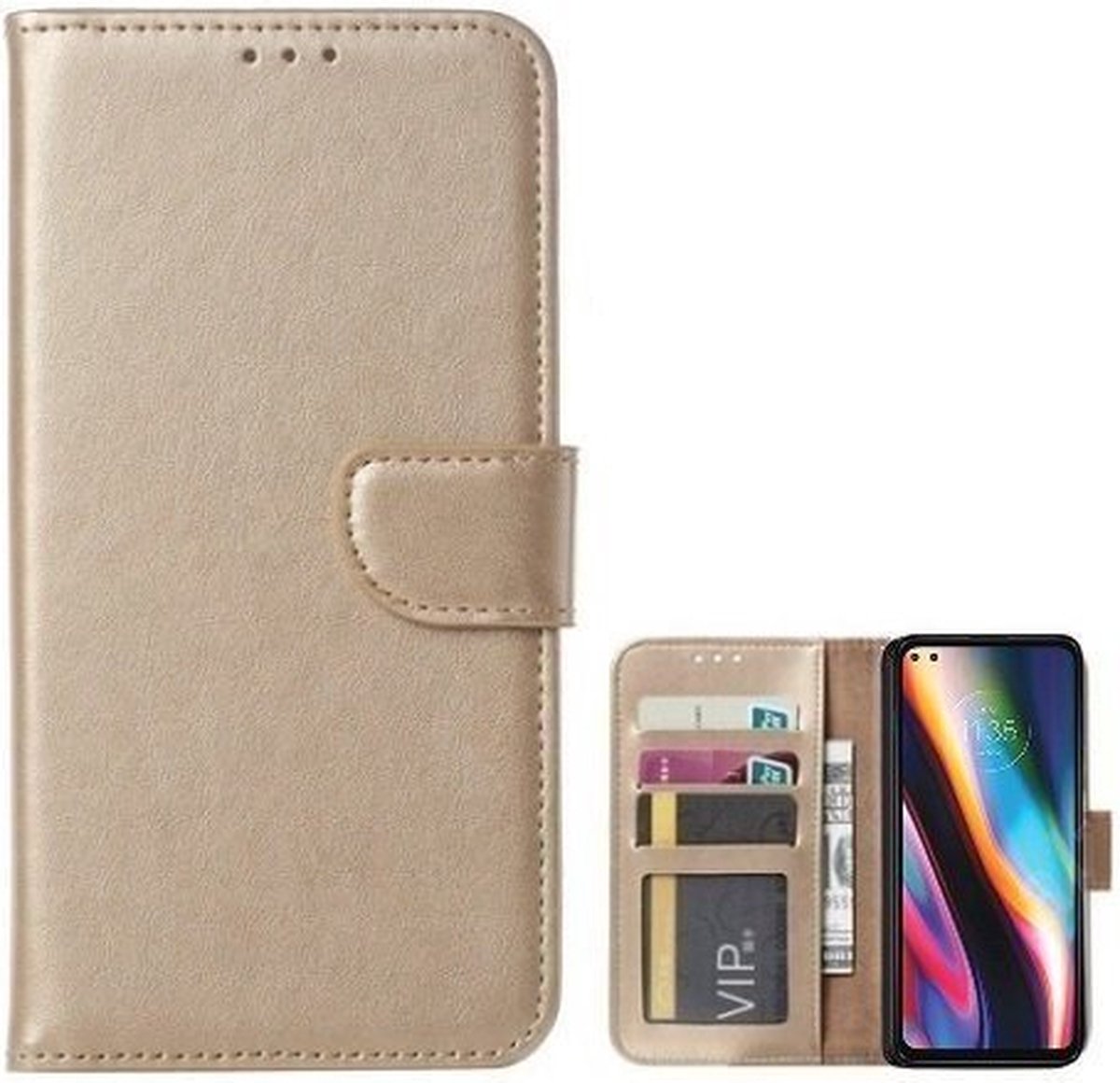 Motorola G 5G Plus Hoesje Met Pasjeshouder Bookcase Goud