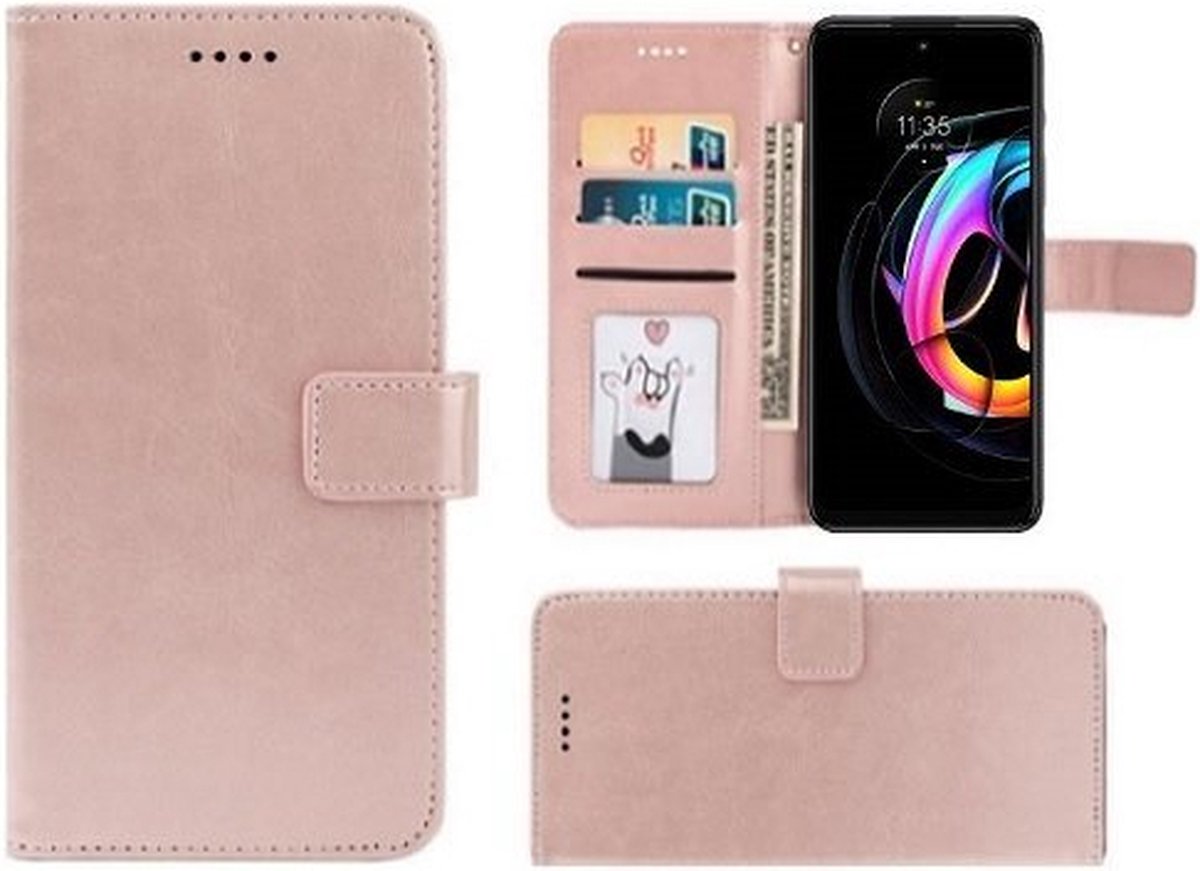 Motorola Edge 20 Hoesje Met Pasjeshouder Bookcase Rose Goud