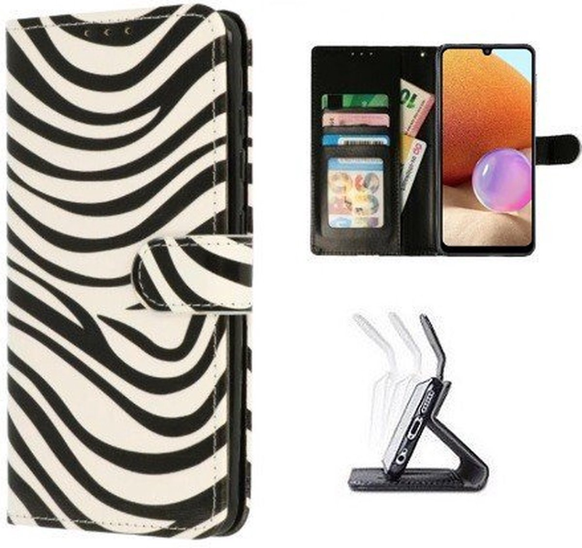 Samsung A32 4G Hoesje Met Pasjeshouder Bookcase Zebra