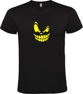 Zwart T-Shirt met “ Halloween Spooky Face “ afbeelding Neon Geel Size L