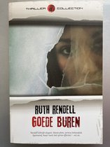 Boekcover "Goede Buren" van Ruth Rendell met close-up van een oog en de titel in rode letters.