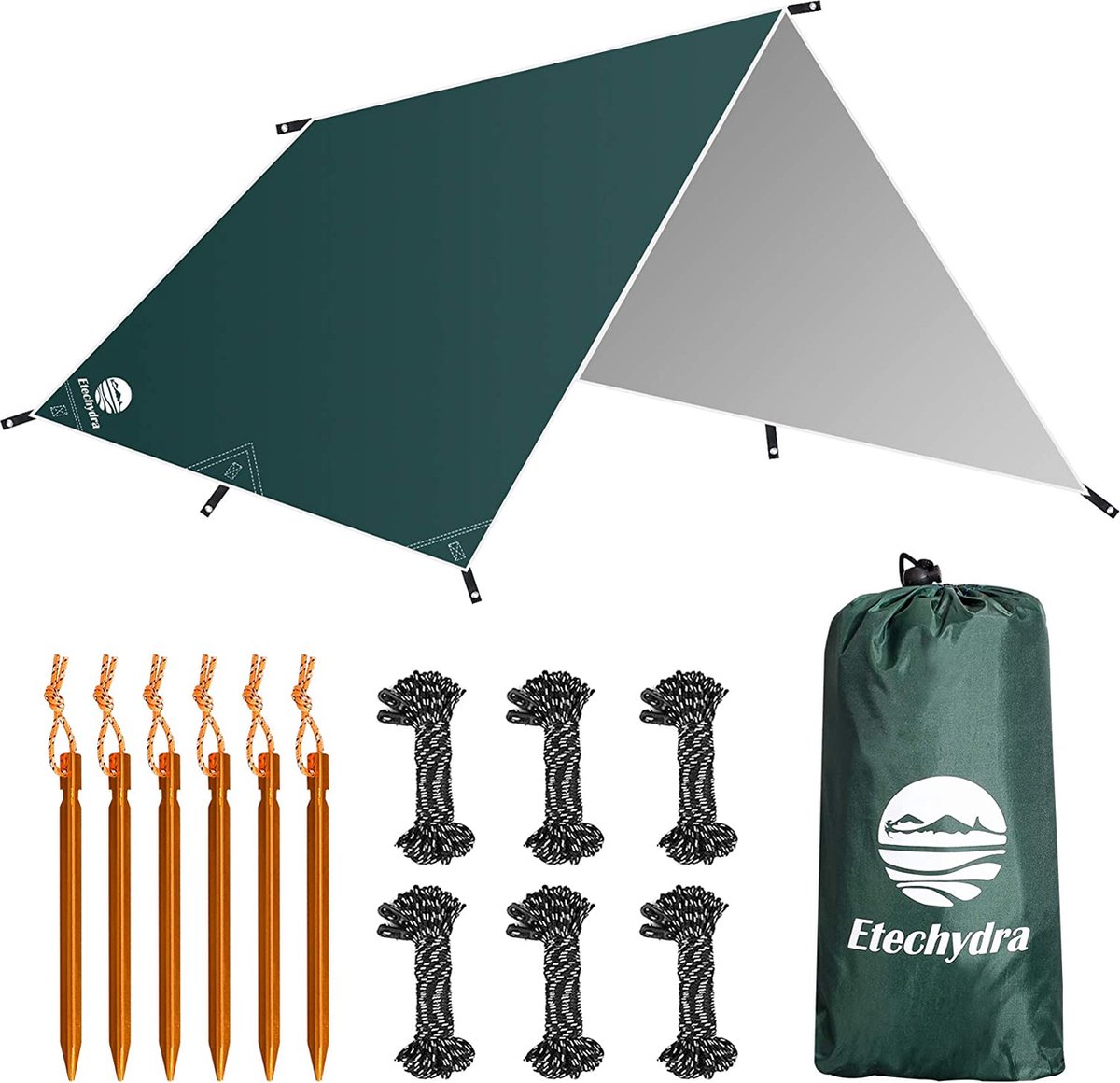 Etechydra Camping Tent Tarp Waterdichte Onderdak, Draagbare Lichtgewicht Regenvlieg Sheet Tent Tarp Voor Backpacken Wandelen Camping Picknick Onderdak Tent Strand Deken - Groen 3x3m