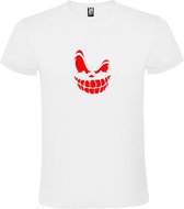 Wit T-Shirt met “ Halloween Spooky Face “ afbeelding Rood Size XS