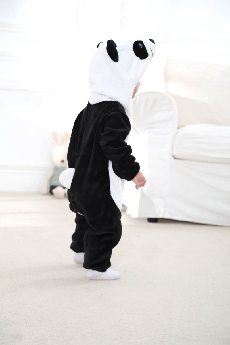 Budino® Baby Onesie - Baby Romper - Baby Pyjama - Baby Pakje - Baby Verkleedkleding - Carnavalskleding - Dier - Pandabeer - Wit Zwart — afbeelding 5