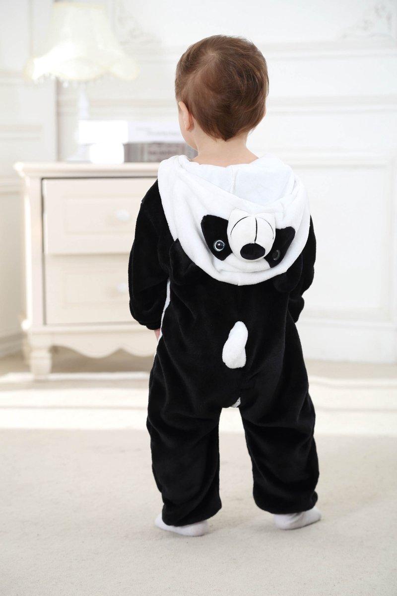 Budino® Baby Onesie - Baby Romper - Baby Pyjama - Baby Pakje - Baby Verkleedkleding - Carnavalskleding - Dier - Pandabeer - Wit Zwart — afbeelding 2