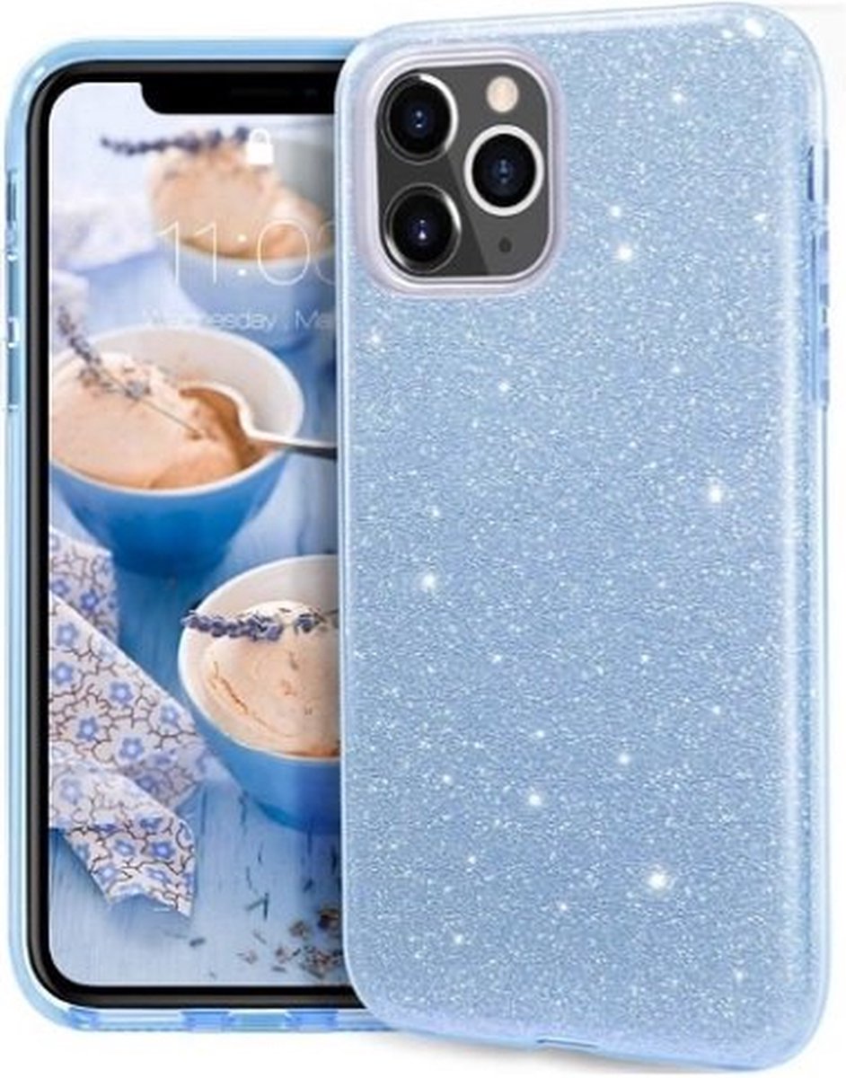 iPhone 11 Pro Max Siliconen Glitter Hoesje Blauw