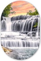 Muurovaal - Kunststof Wanddecoratie - Ovalen Schilderij - Waterval - Water - Stenen - Planten - 40x60 cm - Ovale spiegel vorm op kunststof
