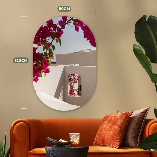 Ovale mural - Décoration murale en plastique - Tableau ovale - Fleurs - Été - Architecture - 80x120 cm - Forme miroir ovale sur plastique