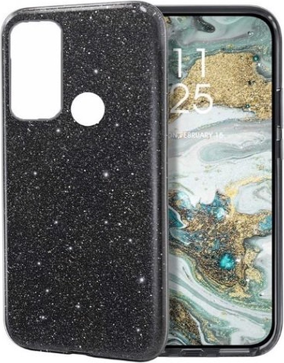 Samsung A21s Siliconen Glitter Hoesje Zwart