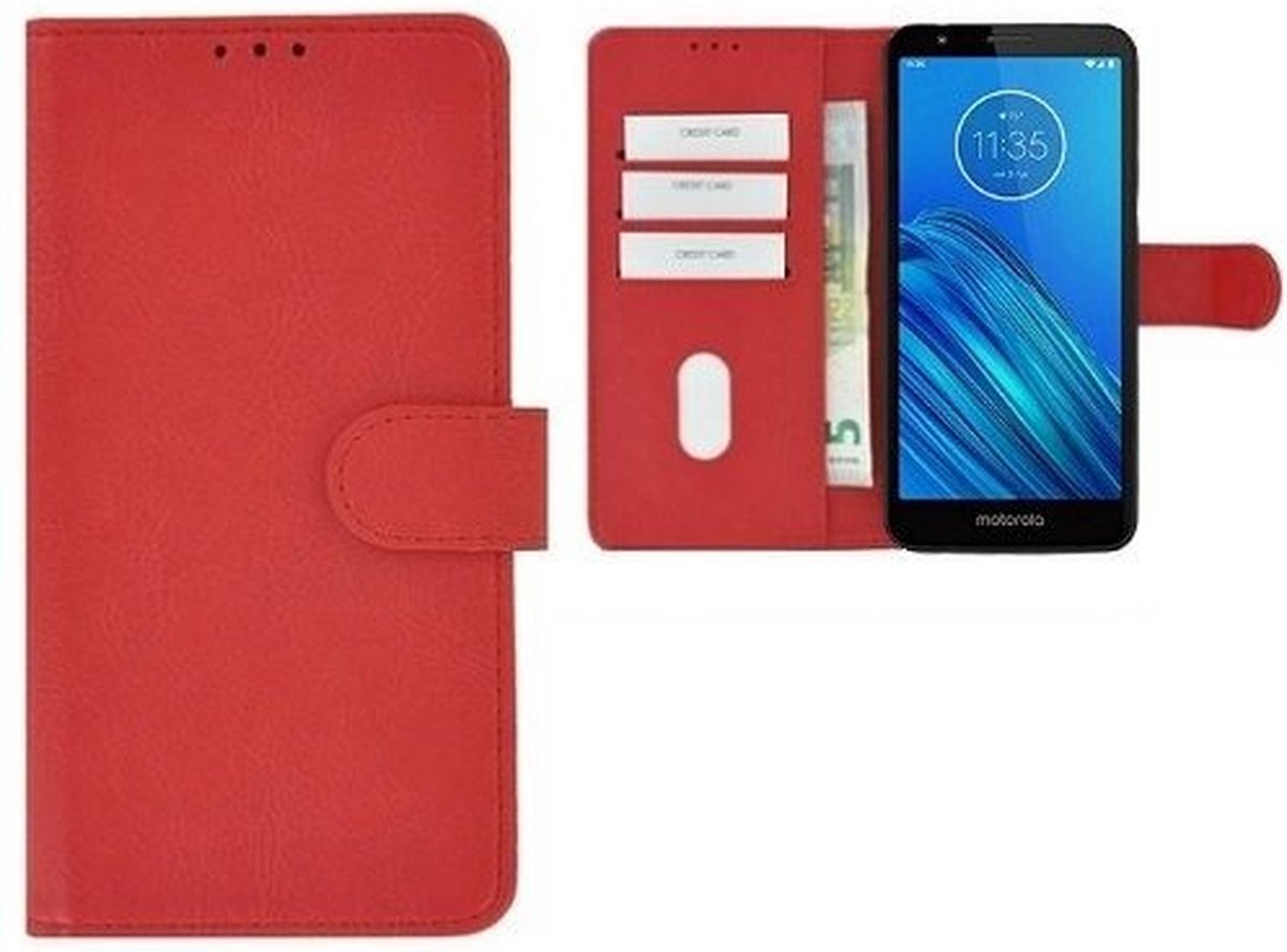 Motorola Moto E6 Hoesje Met Pasjeshouder Bookcase Rood