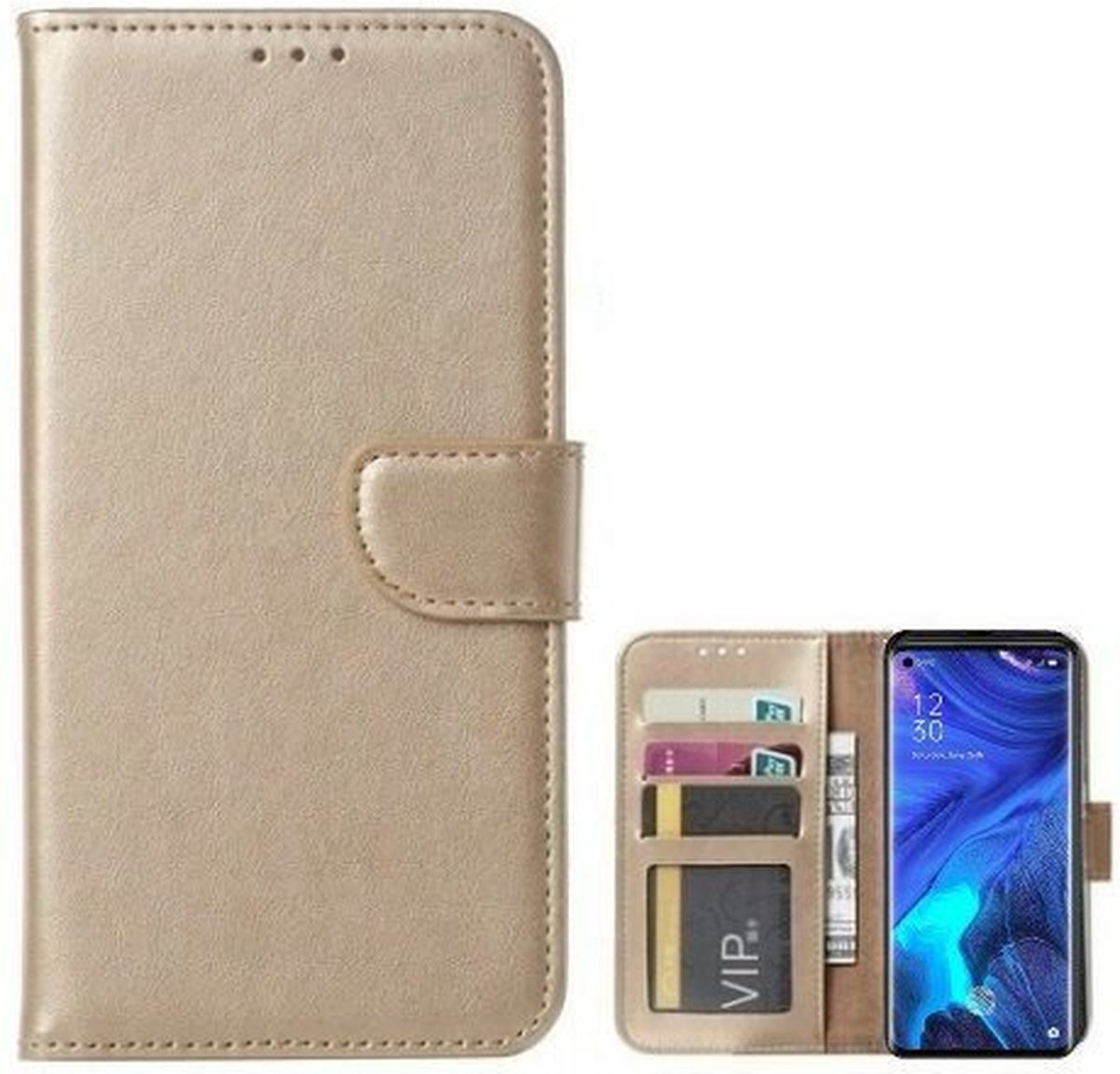 Oppo Reno 4 Hoesje Met Pasjeshouder Bookcase Goud