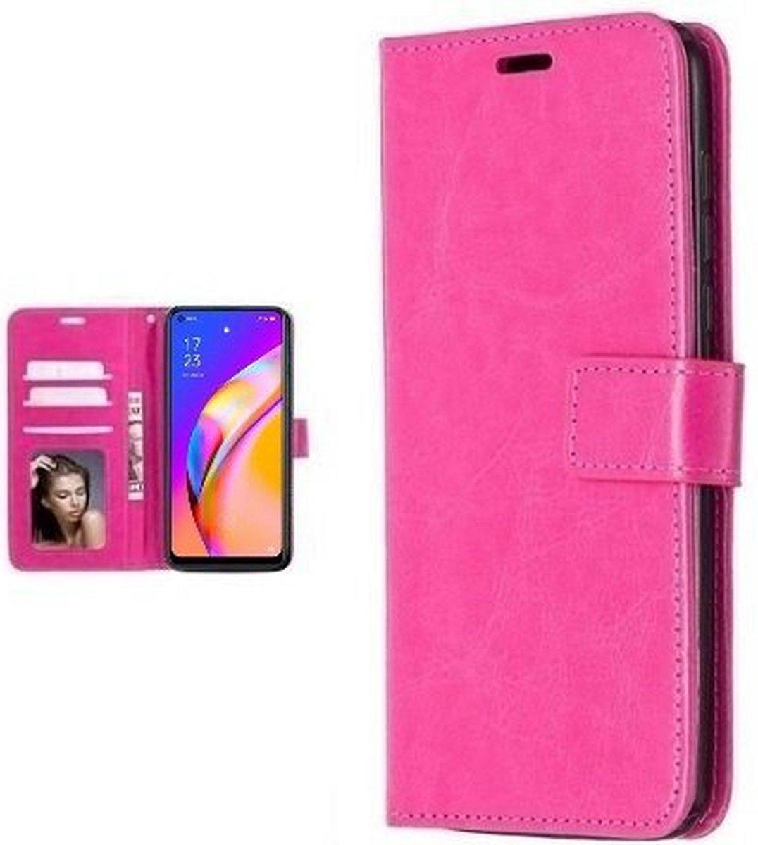 Oppo A94 5G Hoesje Met Pasjeshouder Bookcase Roze