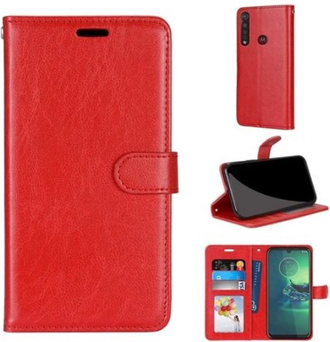 Motorola G8 Play Hoesje Met Pasjeshouder Bookcase Rood