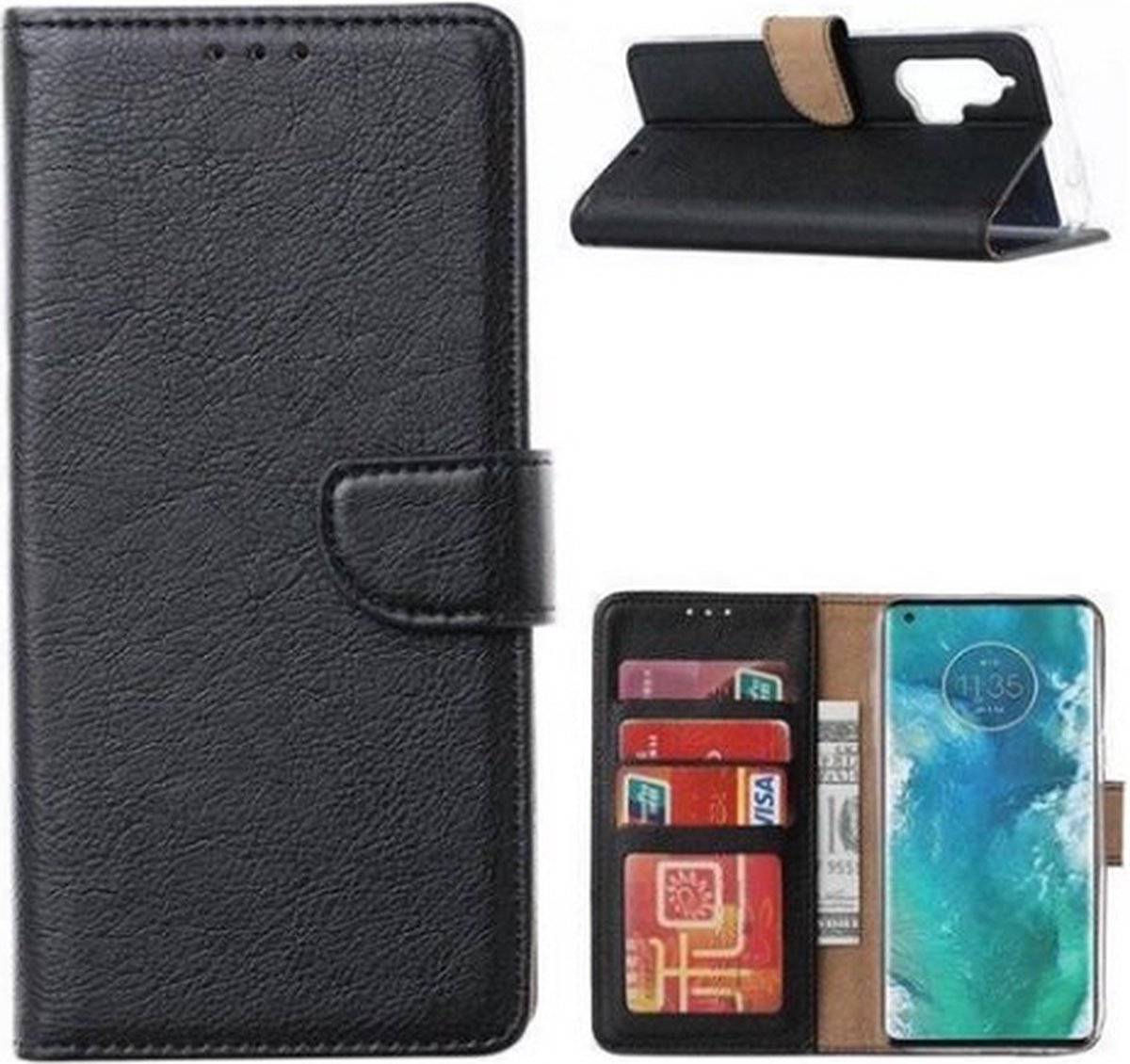 Motorola Edge Plus Hoesje Met Pasjeshouder Bookcase Zwart