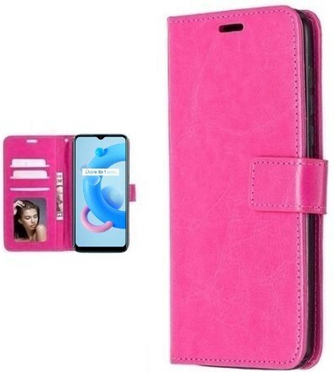 Realme C11 Hoesje Met Pasjeshouder Bookcase Roze