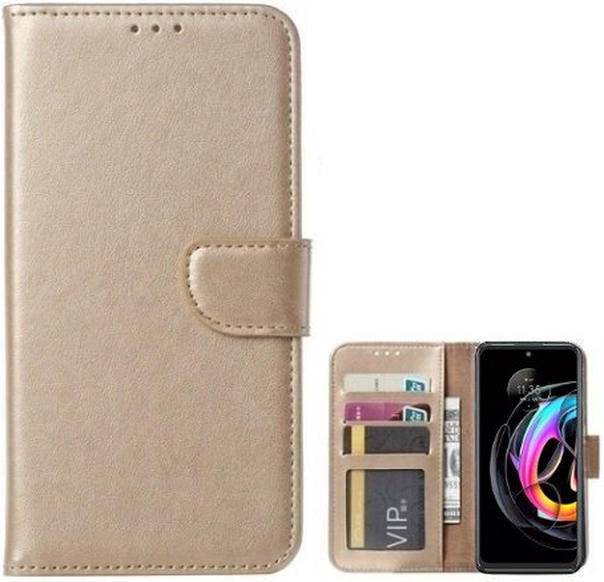 Motorola Edge 20 Lite Hoesje Met Pasjeshouder Bookcase Goud