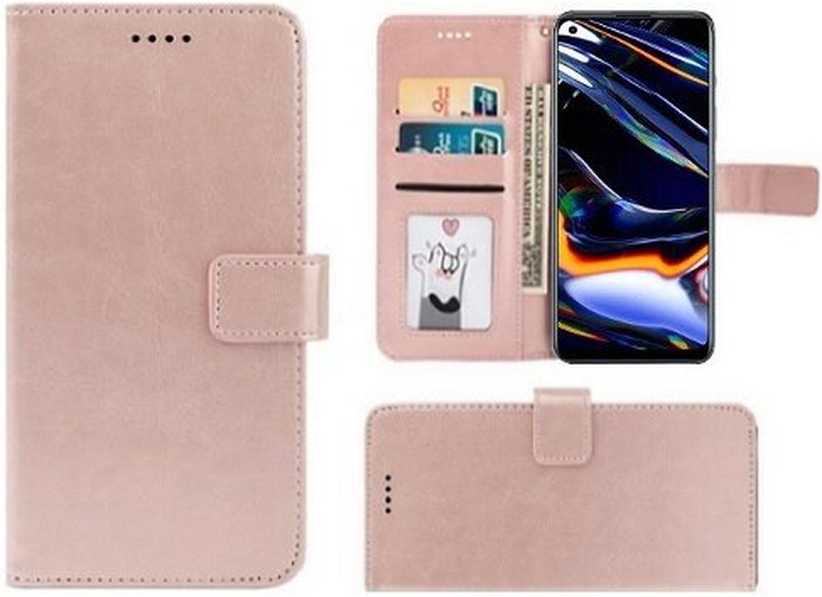 Realme 7 Pro Hoesje Met Pasjeshouder Bookcase Rose Goud