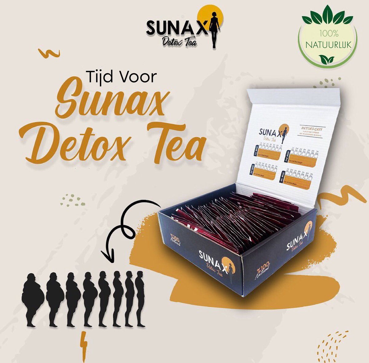 SUNAX Detox&Afslank Tea - 100% Natuurlijk - 60theezakjes - Verbrand vetten - Verminderd eetlust - Verwijderd gifstoffen - SUNAX
