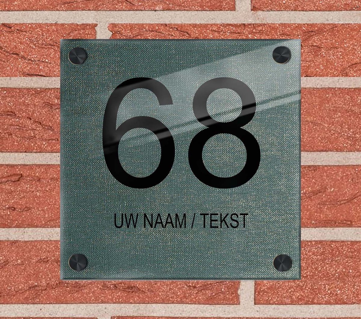 Naambordje voordeur plexiglas 25x25x0,5 cm met mat zwart afstanhouder model 1101 - Huisnummerbordje, naambordjes, naambordje huis, naamplaatjes, huisnummer bordje, originele naambordjes voordeur, huisnummerbord met naam, originele huisnummer bord