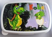Boîte à pain / lunch box personnalisée avec dinosaure et naam - bleu