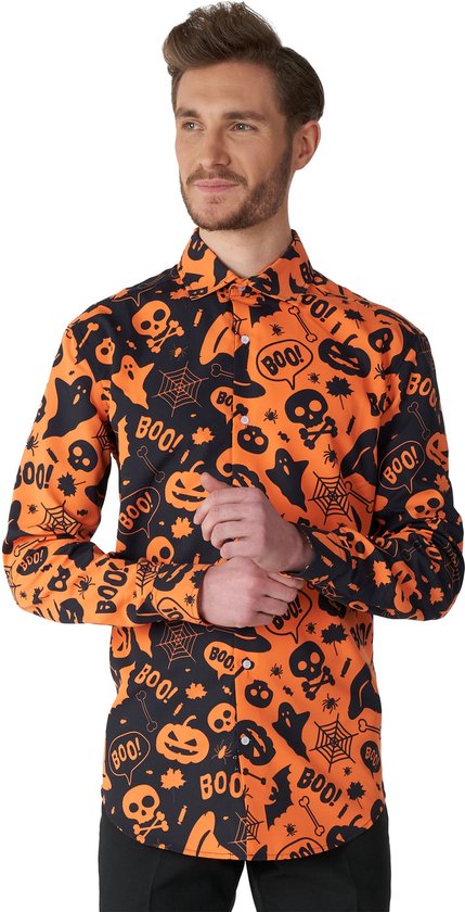 Suitmeister Halloween Icons - Mannen Overhemd - Oranje/Zwart - Heren Halloween Shirt - Kostuumonderdeel - Maat XXL
