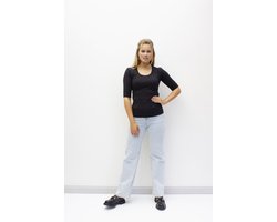 MOOI! Company - Dames T-shirt Joyce - mouwtje tot de elleboog - Aansluitend model - Kleur Zwart - XXL