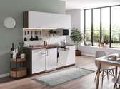 Goedkope keuken 195  cm - complete keuken met apparatuur Oliver  - Donker eiken/Wit   - keramische kookplaat - vaatwasser     - magnetron  - spoelbak
