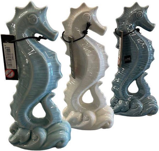 Set van 3 zeepaardjes wit/blauw/groen 22x11x7cm
