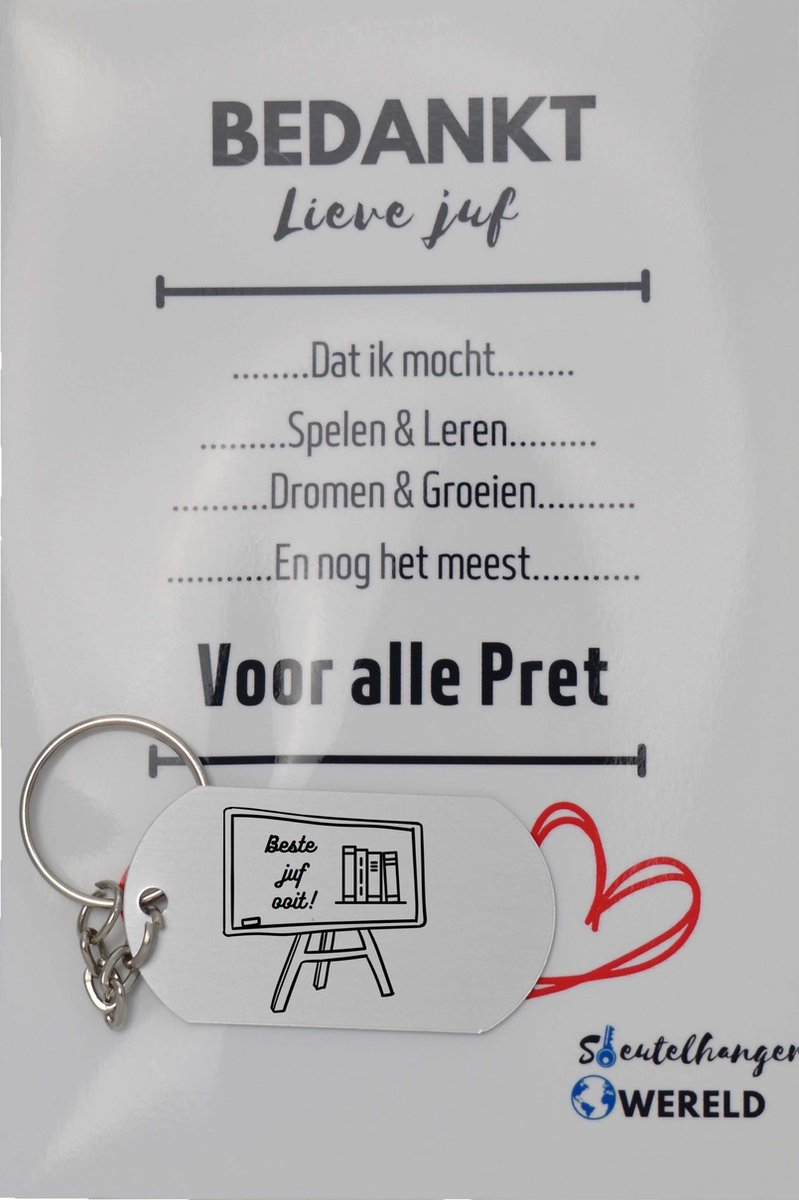 Beste juf ooit Sleutelhanger inclusief kaart - juf cadeau – Cadeaupakket Juf - einde schooljaar - afscheid - Leuk kado voor je juf om te geven - 2.9 x 5.4CM