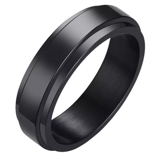 Ring d'anxiété - (Lisse) - Anneau anti-stress - Ring Fidget - Ring pivotant - Ring Ring - Ring Spinner - Couleur noire - (17,25 mm / taille 54)