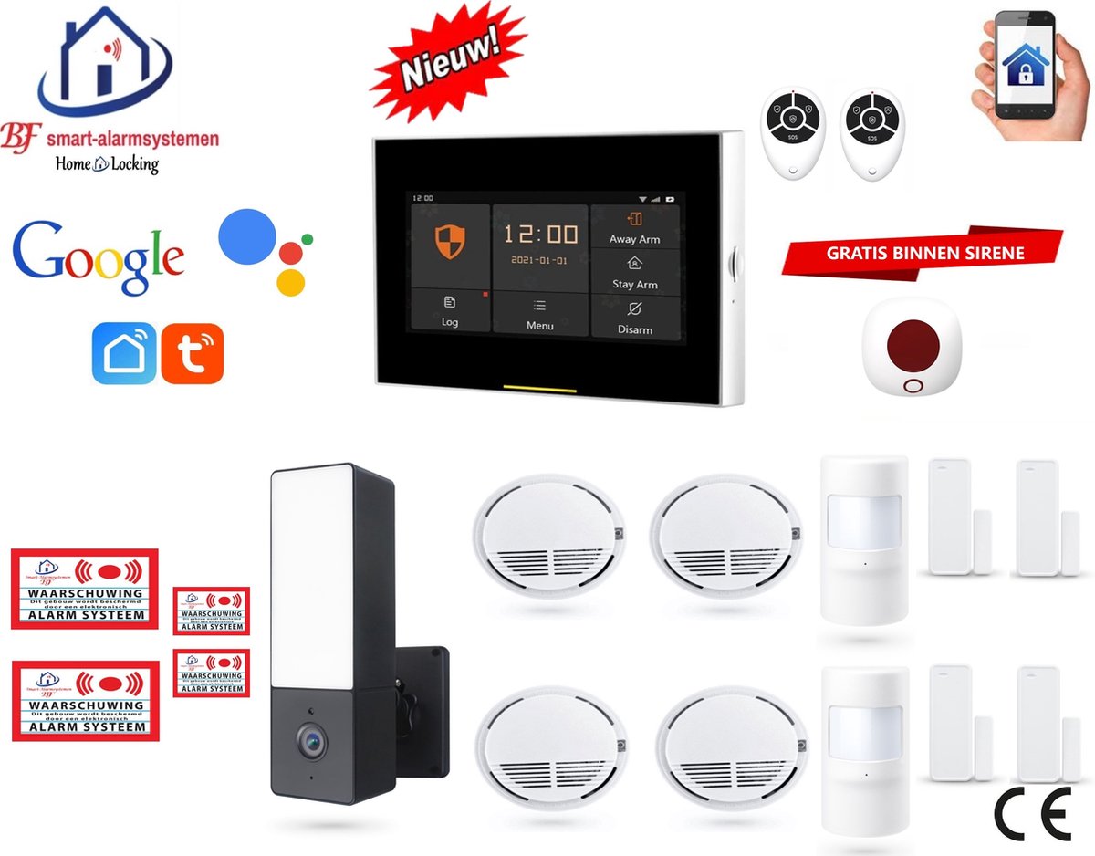 Draadloos wifi smart alarmsysteem werkt met Google en wifi,gprs,sms (Nederlands of Frans stem en tekst) set 43 ST-01