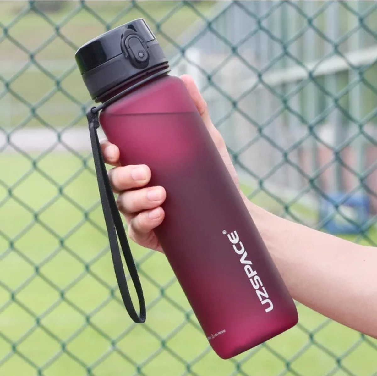 Drinkfles Draagbare Sportbidon UZSPACE - 1000 ML - Paars/rood met 1-Klik Open Deksel - Tritan Materiaal - BPA-Vrij - 100% Lekvrij - Stijlvolle Plastic Drinkfles