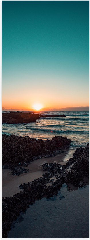 WallClassics - Poster (Mat) - Mooie Oranje Ondergaande Zon - 20x60 cm Foto op Posterpapier met een Matte look