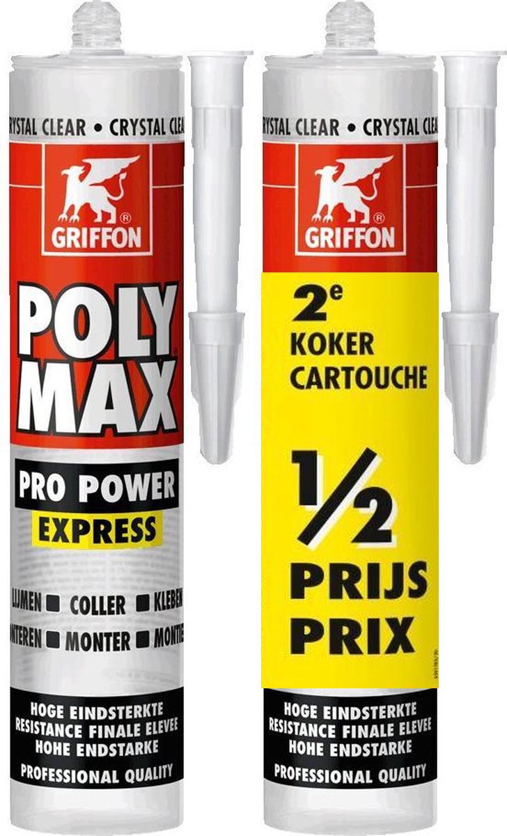 Griffon Poly Max Pro Power Express Montagelijm - Crystal Clear - 300gr - duoverpakking - duo - 2 pack