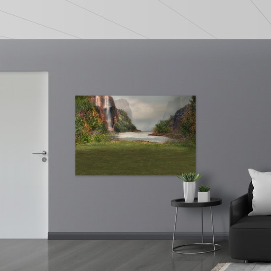 WallClassics - Poster Glossy - Cascade Peinte - 150x100 cm Photo sur Papier Poster avec Finition Brillante